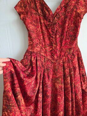 Vintage Silk Taffeta Dress Leslie Fay | 50s Fit & Flare